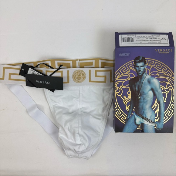 NEW Versace Greca Border Jockstrap Size XL (7) White Gold Medusa Motif - Picture 1 of 7